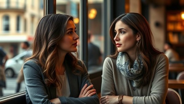 Two women having a meaningful discussion in a cafe, showcasing emotional intelligence in leadership.