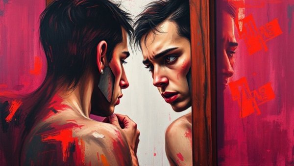 Expressive abstract painting of a person and reflection for HSP context