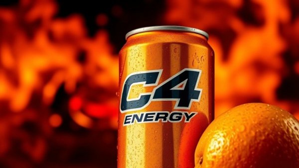 C4 Energy Mango Fuego with fiery background and vibrant design.