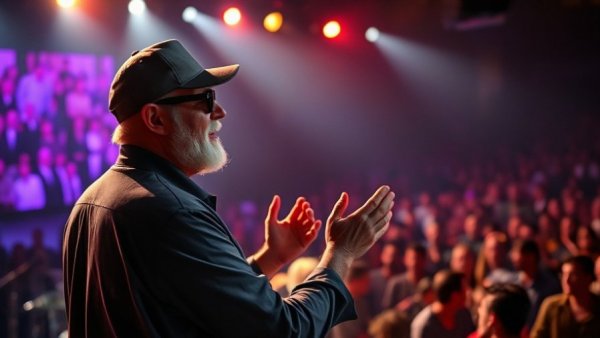 Middle-aged performer clapping at KC and the Sunshine Band Triangle Concert.