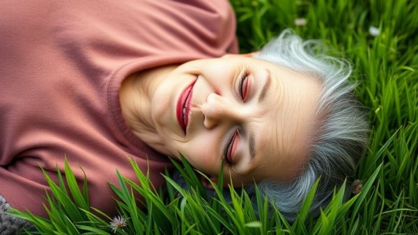 Elderly woman relaxing outdoors, highlighting mindfulness retreats.