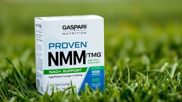 Gaspari Nutrition Proven NMN/TMG NAD+ Support Supplement packaging on grass.