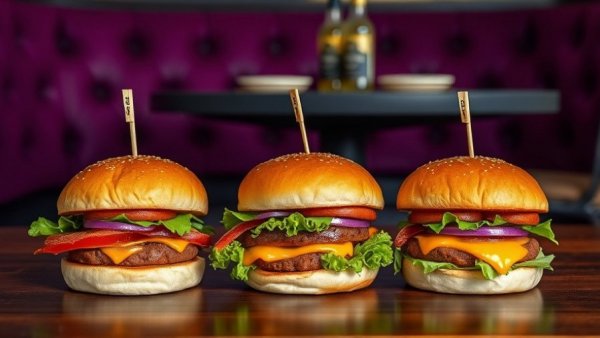 Three gourmet sliders on black plate in modern Raleigh dining scene.