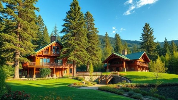 Candyroot Lodge golf retreat with rustic buildings and greenery.