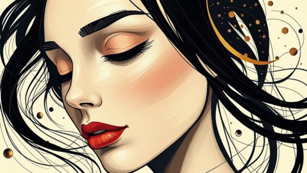 Abstract portrait of a contemplative woman in minimalistic style, reflecting serenity.