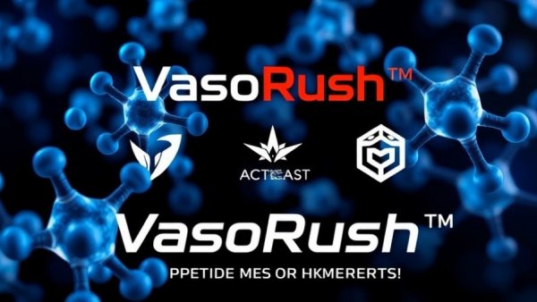 VasoRush™ benefits with molecular peptide graphic.
