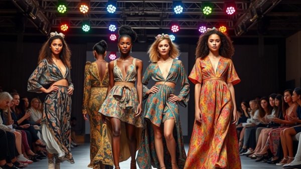 Models at NC State Designers Fashion Week showcasing vibrant designs.