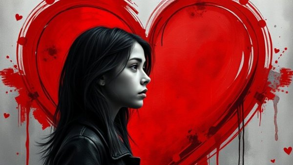 Illustration of a young woman with a red heart, symbolizing compassion fatigue in athletes.