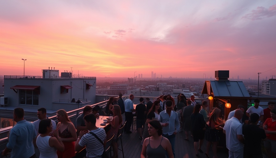 Bustling rooftop bar culture in the Triangle at sunset.