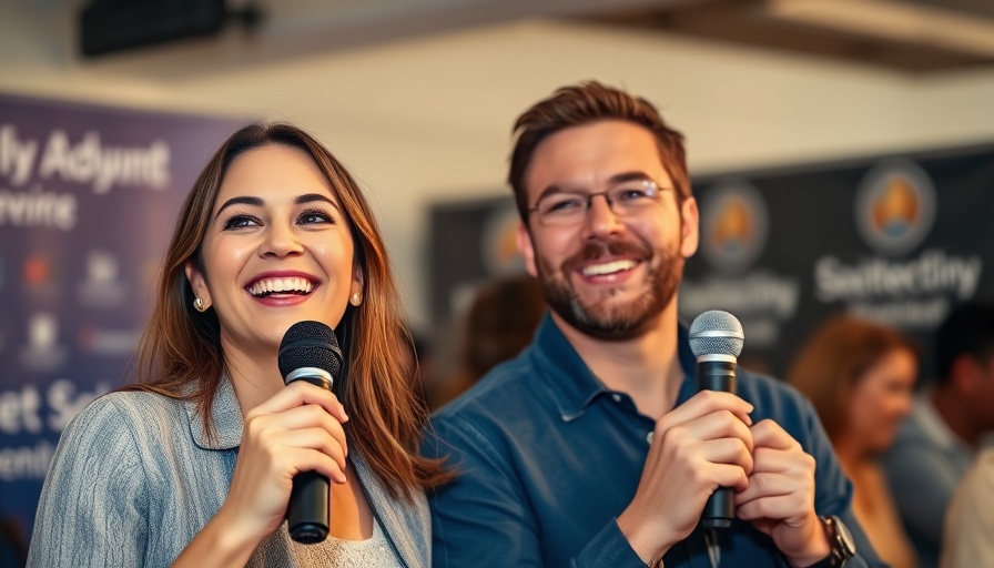 Two speakers discussing Solein protein production at an event.