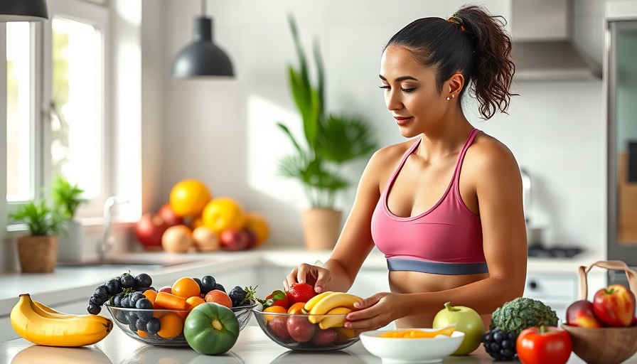 Post-workout nutrition: woman preparing fresh fruit salad.
