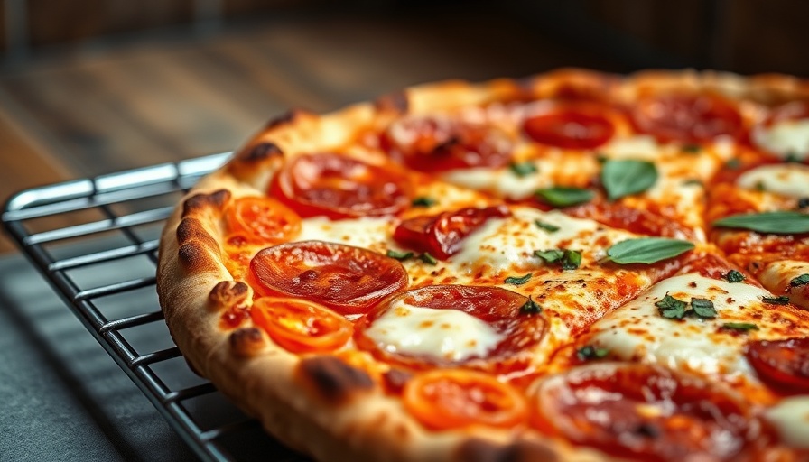 Oakwood Pizza Box Raleigh Expansion: Fresh pizza on rack.