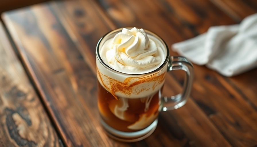 Delicious root beer float on wooden table for charity event.