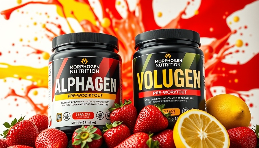Morphogen Nutrition ALPHAGEN and VOLUGEN pre-workout duo with fruit.