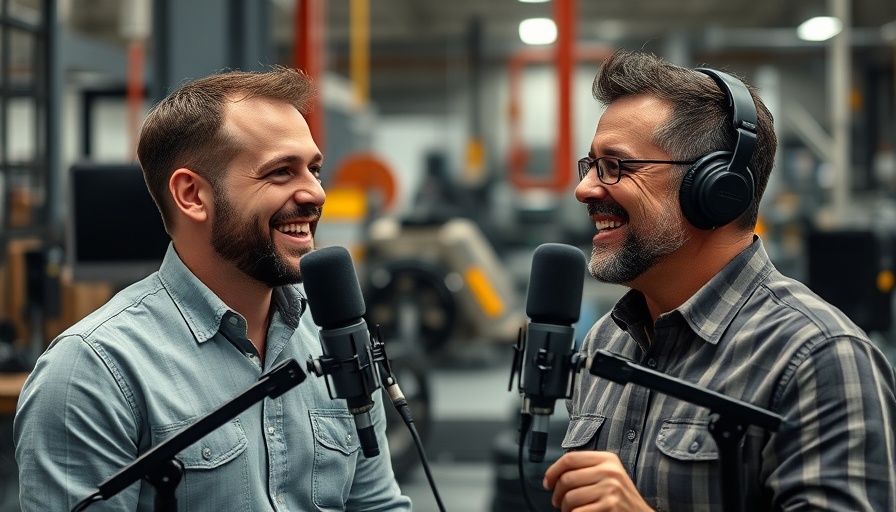 Two men discussing Veritacor Supplement Manufacturing with microphones.