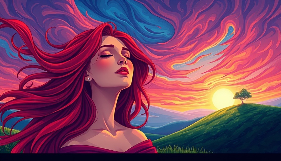 Vivid illustration of peace after loss; woman with eyes closed, warm sun.