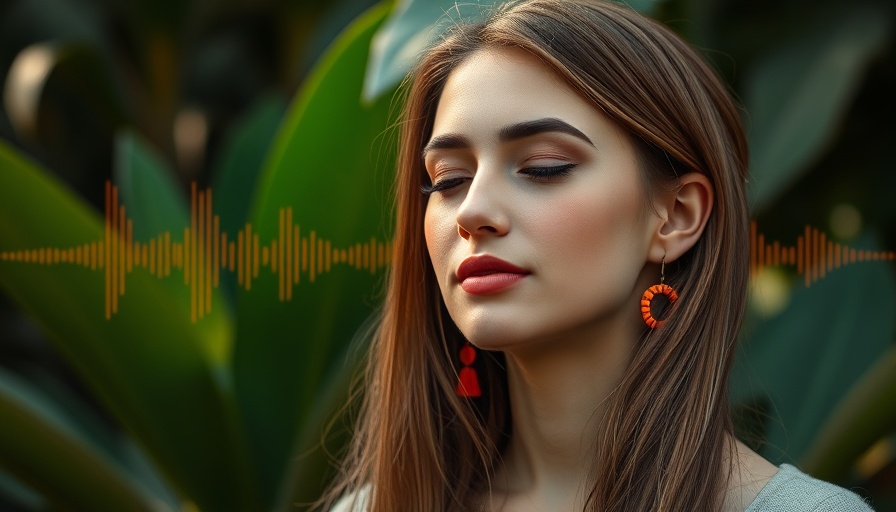 Serene portrait beside meditation waveform, 'Finding Safety in the Body' theme.