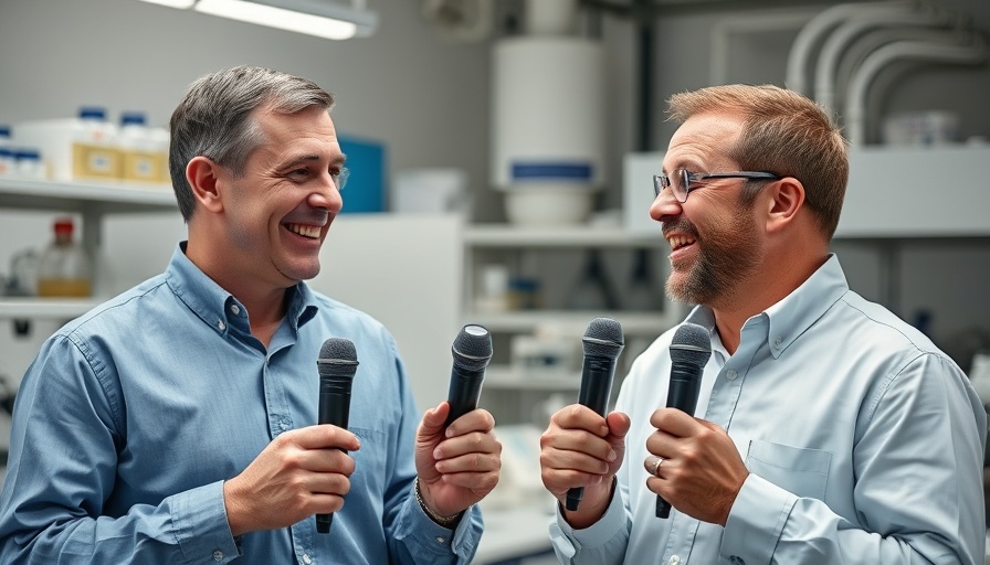 Two men discussing precision fermentation nutrition revolution in a lab setting.