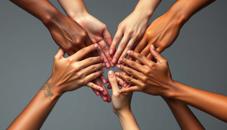 Diverse hands forming a heart symbolizing how mindful leaders can heal trauma.