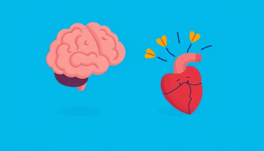 Abstract brain and heart symbols on blue background for mindfulness