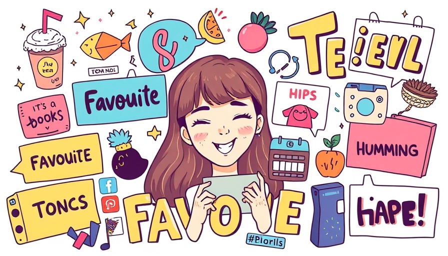 Illustration of a teen's favorite things: boba tea, humming, phone; vibrant and playful.