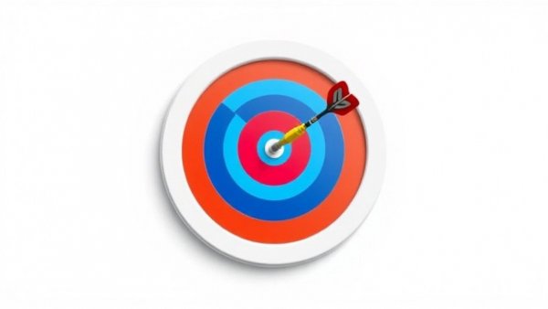 Colorful bullseye target with dart, symbolizing precision.