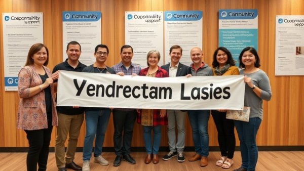 Northern Ireland community support group holding banner indoors.
