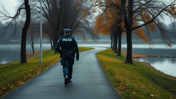 Lurgan Park closed for sudden death investigation with a lone police officer.