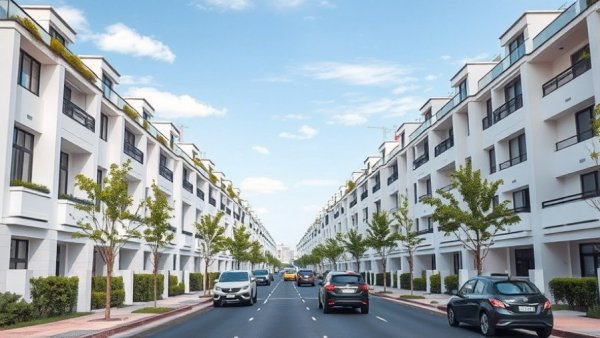 Residential area in Newry with white townhouses, NI Water project.