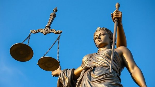 Statue of Lady Justice under clear sky, symbolizing justice.