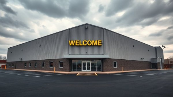 Industrial building with welcome sign, related to poultry planning delays