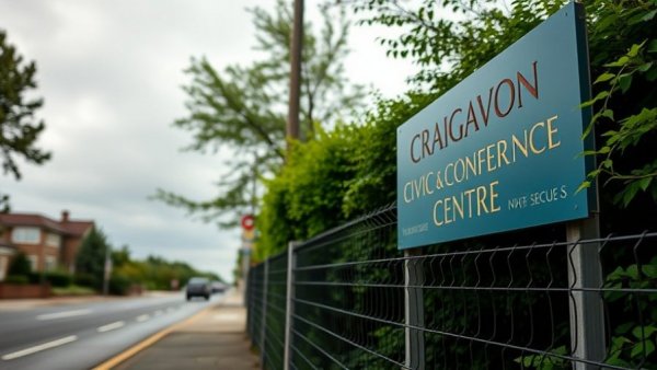 Craigavon Civic Centre sign and fence, ABC Borough Rates Hike.