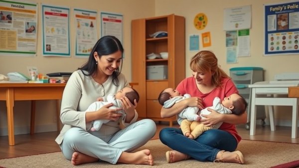 Family Nurse Partnership session with women and baby dolls.