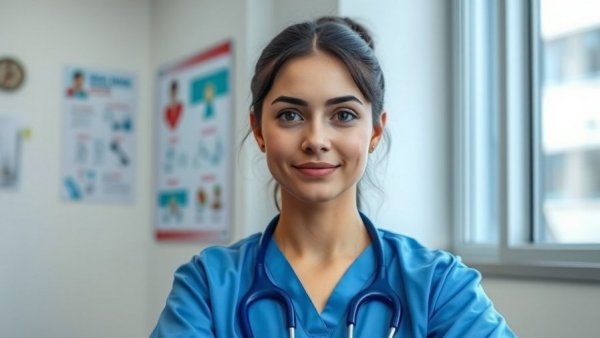 Young doctor in scrubs part of a program to support young doctors.