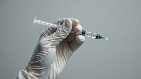 Close-up of gloved hand holding syringe, unlicensed Botox treatments concept.