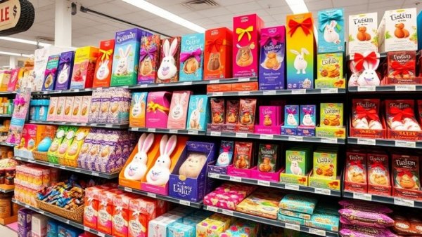 Easter treats celebration in Armagh with colorful chocolates and candies.