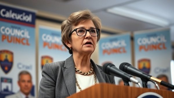 Roisin Mulgrew speaking at Newry event with council banners.