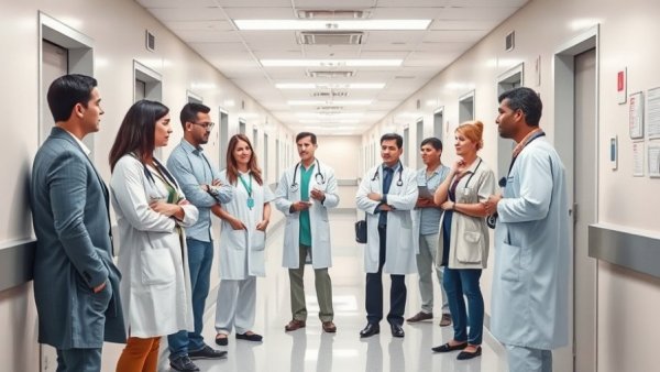 Craigavon Area Hospital visit, professionals discussing in hallway.