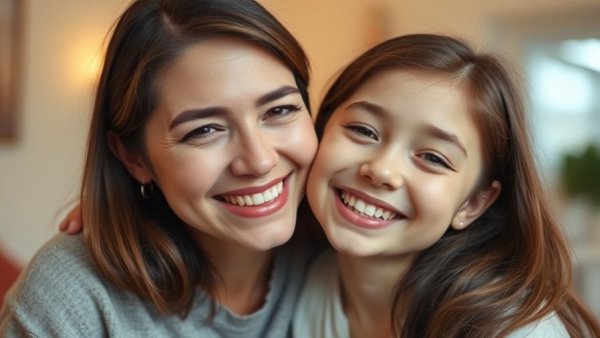 Mother and daughter smiling together, showing support for grieving parents.