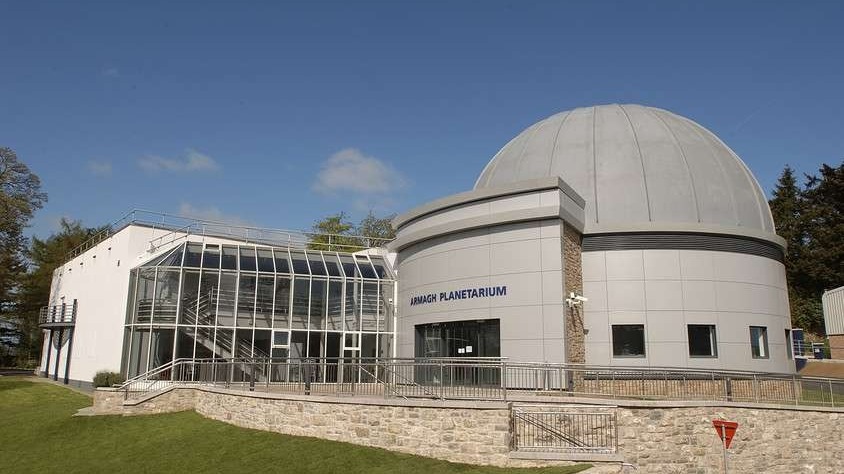 The Armagh Observatory and Planetarium dome building set against the sky, County Armagh.