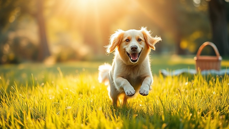 Golden retriever leaps joyfully in pet-friendly Delta Park, Randburg.