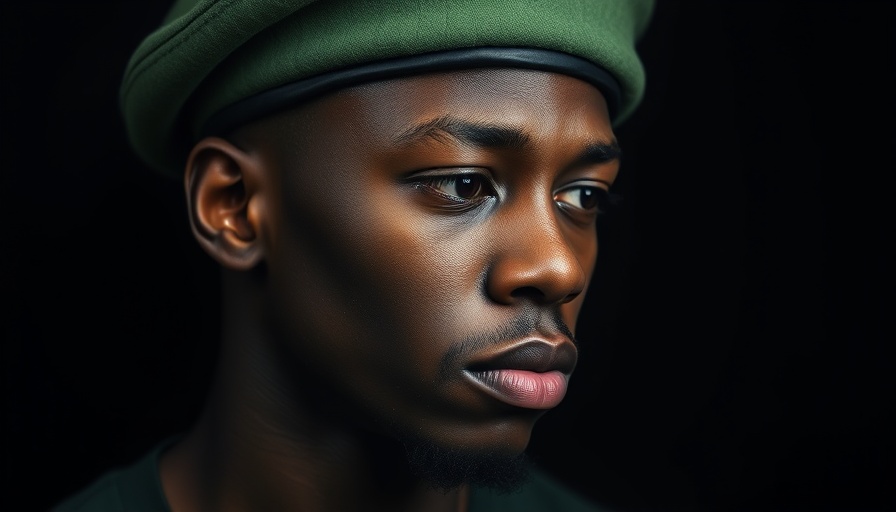 Young man in green beret pondering, Sindiso Magaqa murder case context.