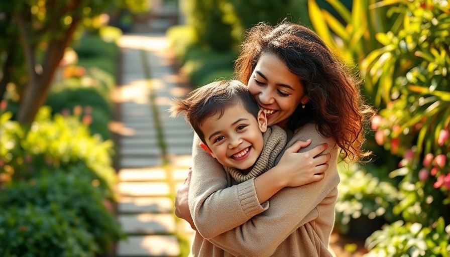 Mother's embrace in a garden, illustrating the powerful influence of a mother on a child’s development.