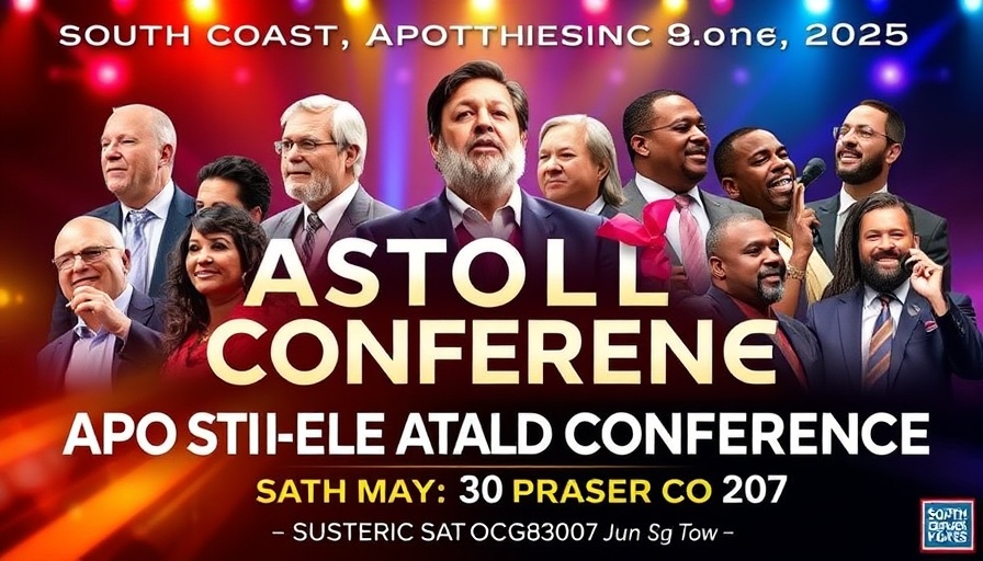 South Coast Apostolic and Prophetic Conference 2025 poster featuring speakers.