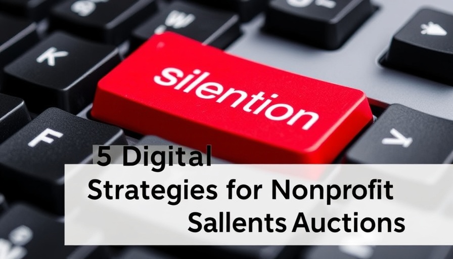 Digital marketing strategies for nonprofit silent auctions graphic with keyboard.