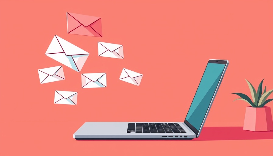 Email Marketing for PPC concept with flying envelopes and laptop.