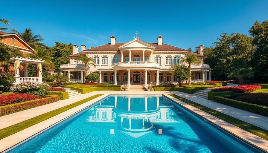 Luxury real estate Zwaanswyk with pool and gardens under clear sky.