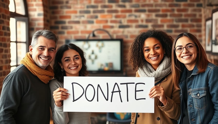 Nonprofit team holding a 'DONATE' sign, content marketing strategies for nonprofits.