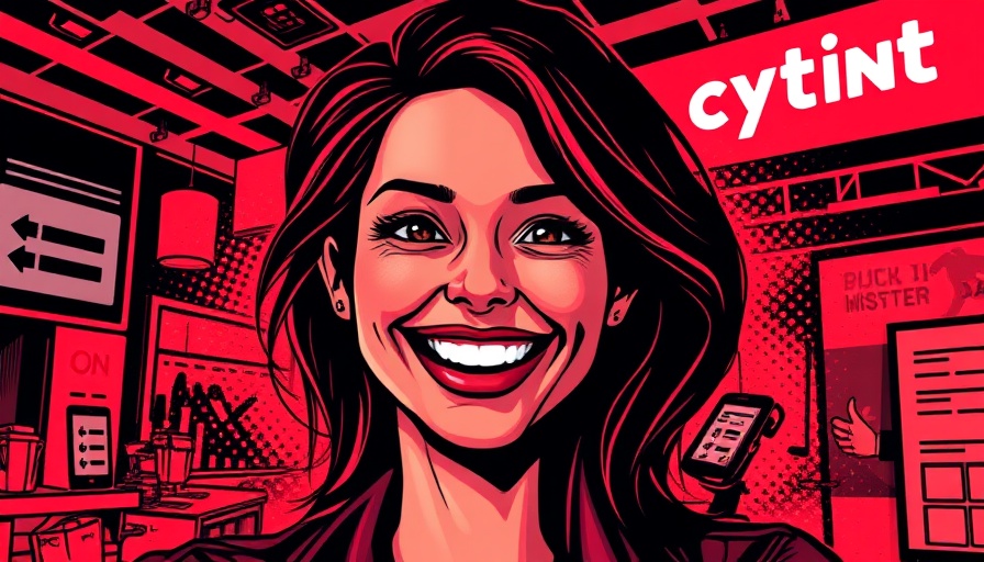Digital marketing news themed abstract portrait of a smiling woman.