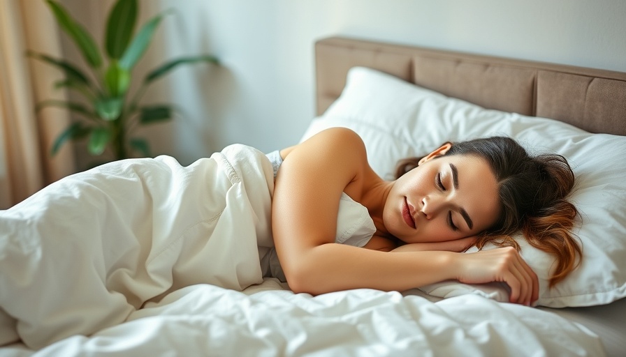 Sleeping person in bedroom with white comforter and green plant.